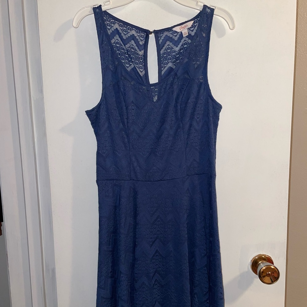 Blue Lace Dress with Keyhole Back